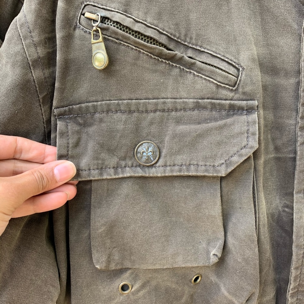 IVFZ heavy quilted distressed khaki canvas army utility jacket full zip coat - Picture 3 of 12